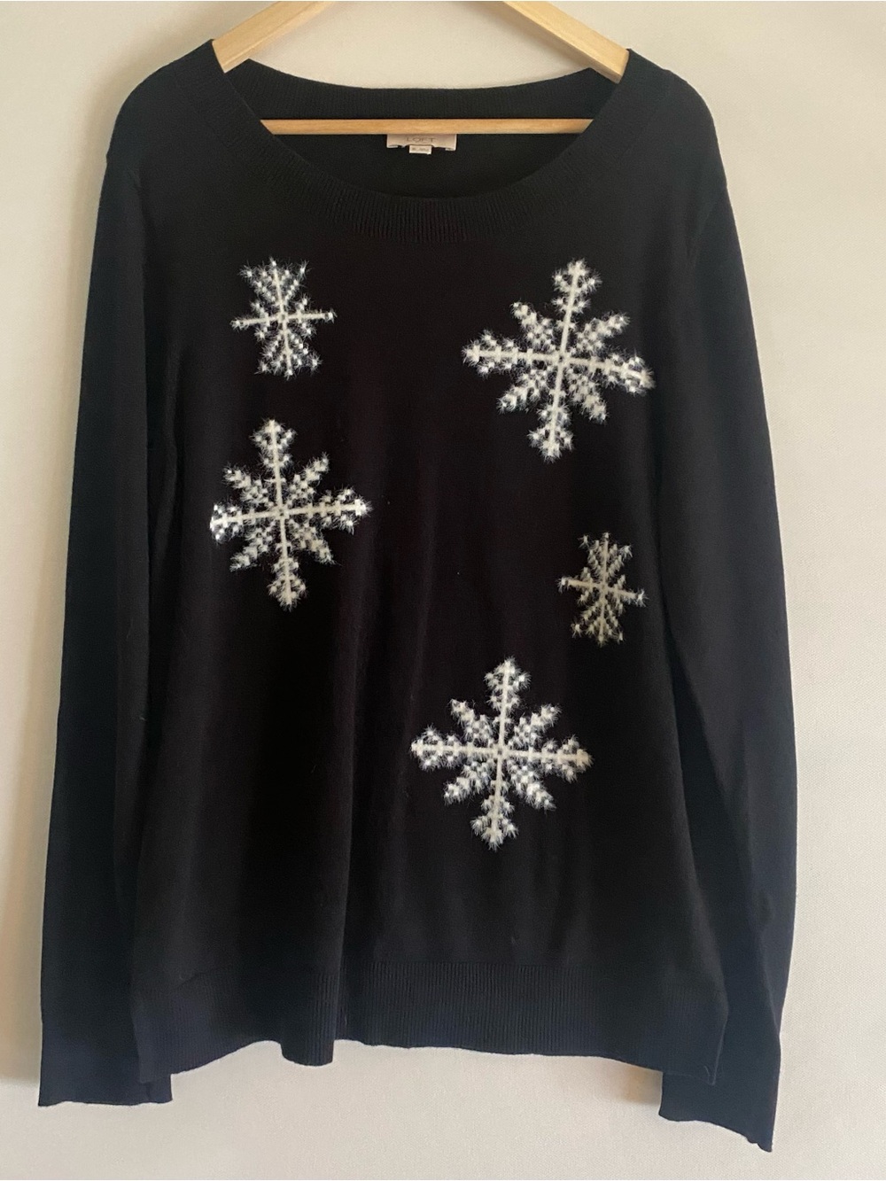 LOFT Black  100% Cotton Holiday Sweater with Snowflakes Size XL